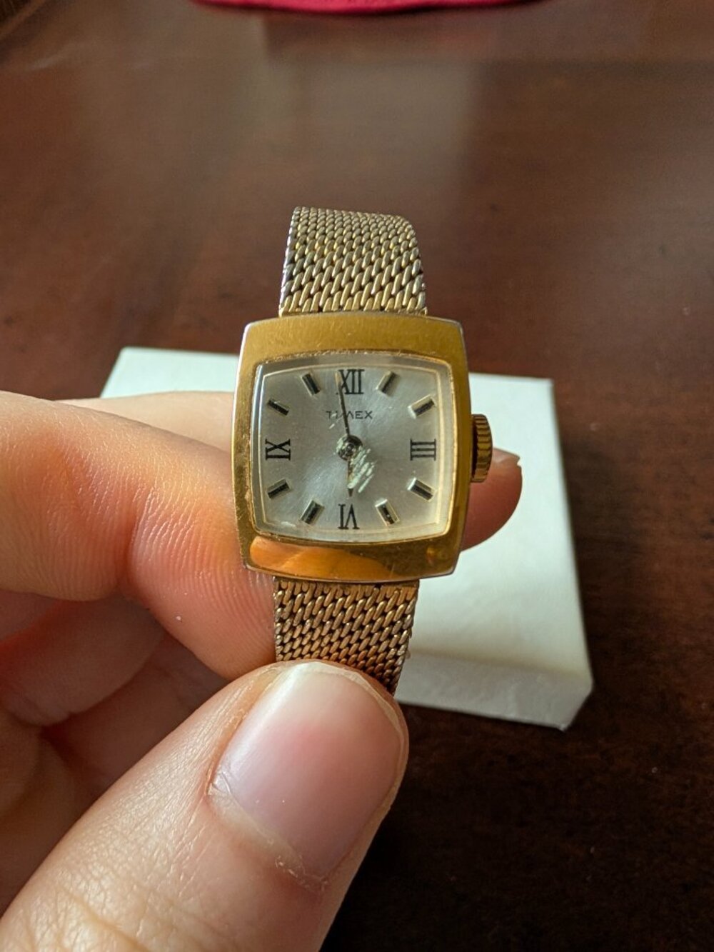 Vintage Timex Watch Women 14mm Gold Tone Square Dial Mesh Band Untested